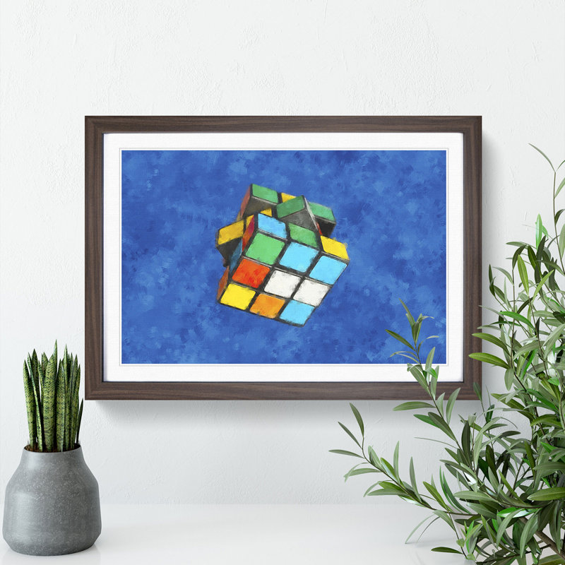 The Rubik Cube - Picture Frame Painting Print, 62cm H x 87cm W x 2cm D, Walnut Framed