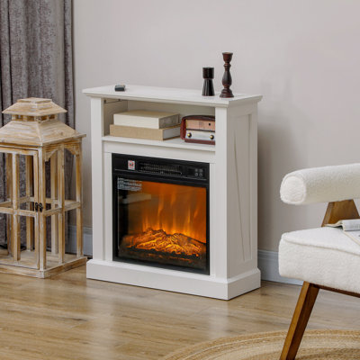 Foyer électrique de 27 po avec cadre de cheminée HOMcom, foyer encastrable remplaçable 1400 W avec bûche réaliste et effet de flamme, télécommande, foyer autoportant pour le salon, blanc