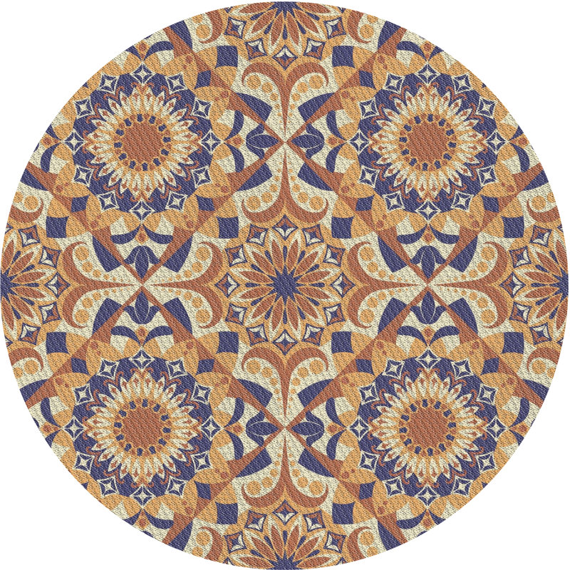 Tapis bleu/brun tissé à la machine, Rond 6 pi