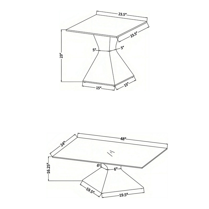 Ensemble de table basse et de table de bout 2 pièces Tani, plateau en verre, base chromée en forme de sablier