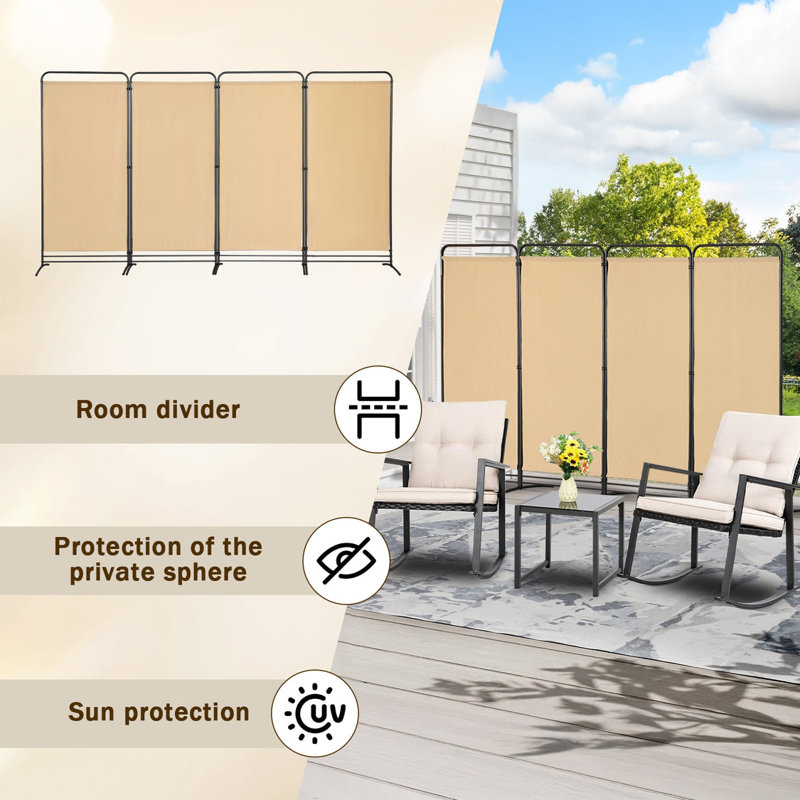 324cm W x 180cm H 4 - Panel Metal Folding Room Divider, Beige