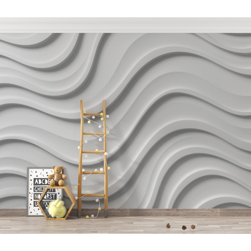 Papier peint 3D vagues de l'océan - relief en plâtre blanc
, L 120 po x l 80 po, Peler et coller