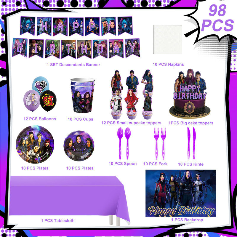 Descendants Birthday Party Supplies and Descendants Party Tableware Sets