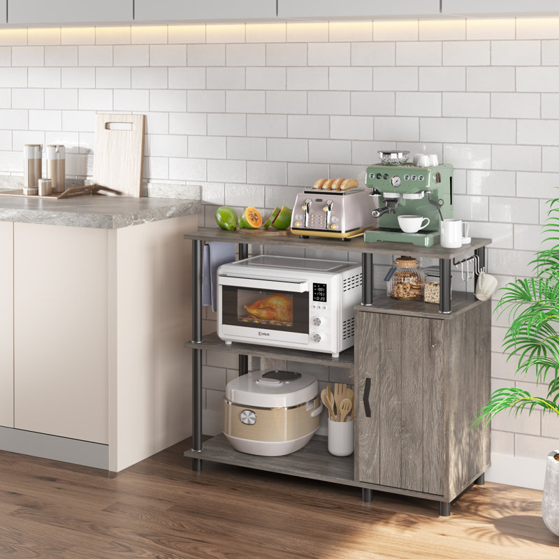 Étagère de boulanger standard Auxvasse 35,4 po avec micro-ondes, Gris rétro / chêne foncé