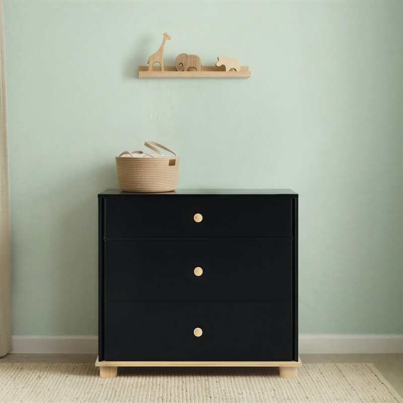Commode 3 tiroirs Little Seeds Roo, Noir/naturel