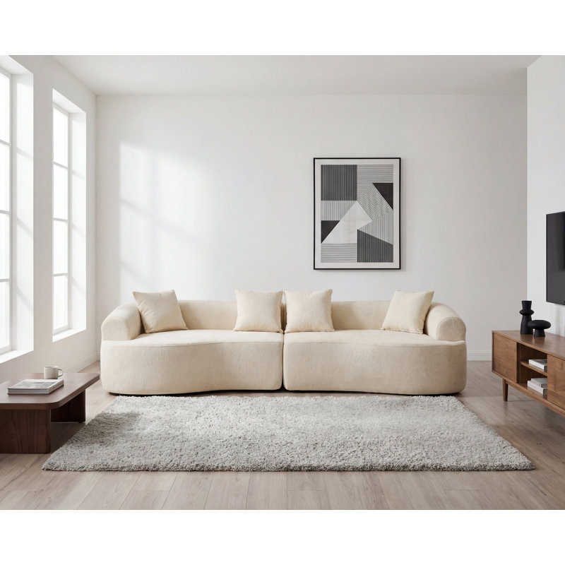 Canapé modulaire incurvé moderne 106 po Nestwell, Chenille blanche