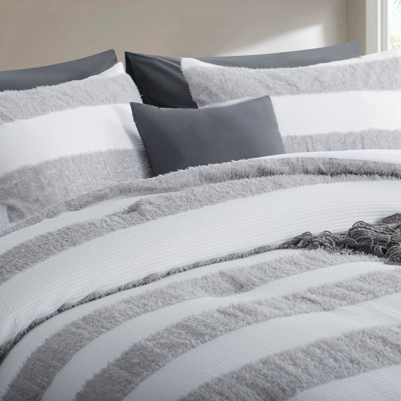 Queen White and Gray Microfiber Down Alternative Comforter Set
