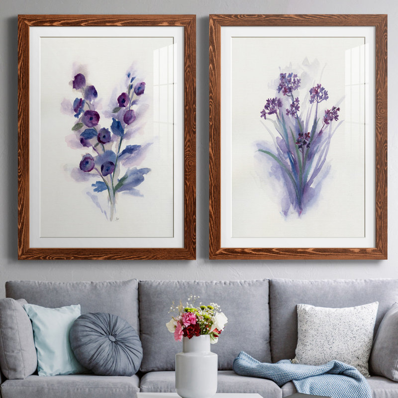 «Pretty in Purple I», ensemble de 2 reproductions d'art, Blanc, H 44 po x l 31 po x P 1 po, Papier avec cadre érable