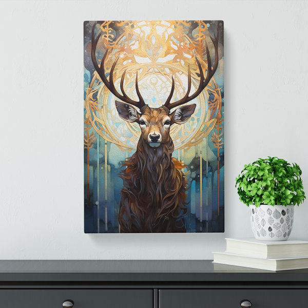 Stag Deer Sunset Autumn Forest Canvas Wall Art Animal Picture