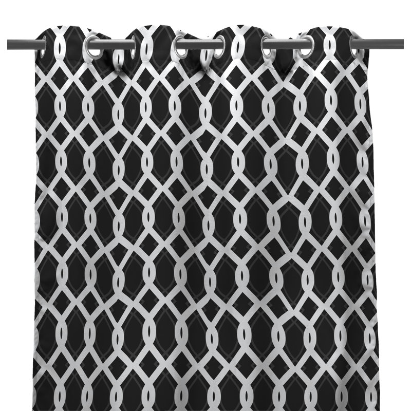Solid 54" x 84" Grommet Semi-Sheer Outdoor Curtain Panel, Geometric Black, 54" W x 84" L