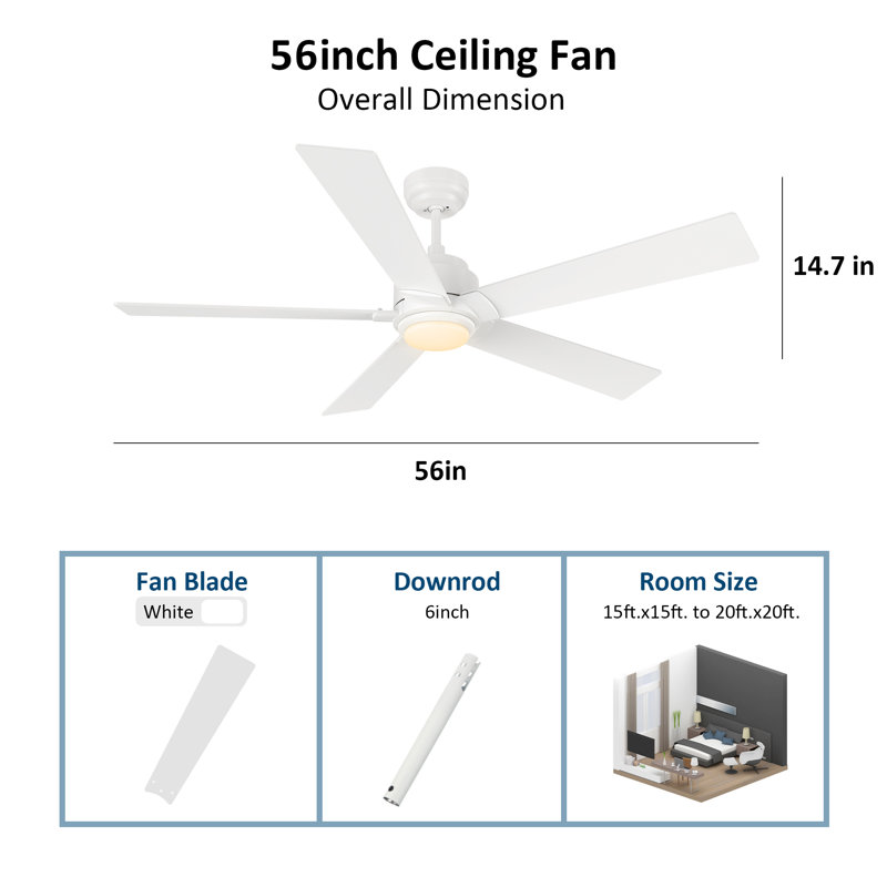 Modern Smart Ceiling Fan with LED Lights, 5 Blade Ceiling Fan with Remote Control, Bedroom Ceiling Fan & Living Room Fan