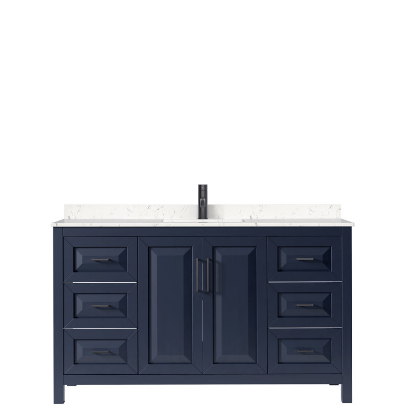 Daria 60'' W Single Vanity, Dark Blue, Carrara Cultured Marble, Brushed Gold