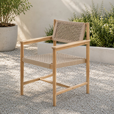 Chaise de salle à manger d'extérieur Ella | Structure en bois d'acacia avec assise et dossier en corde tissée à la main