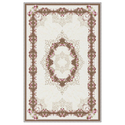 Stylish Hall Carpet (3.3 x 4.9 ft), 100% Polyester, 0.3 in Pile Height | Antibacterial, Non-Slip PVC Dot Underside | Woven Design with 3D Digital Printing | Machine Washable, Perfect for Home Décor & Comfort