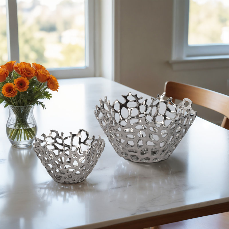 Set Of 2 10/13" Steffi Bowls, Silver