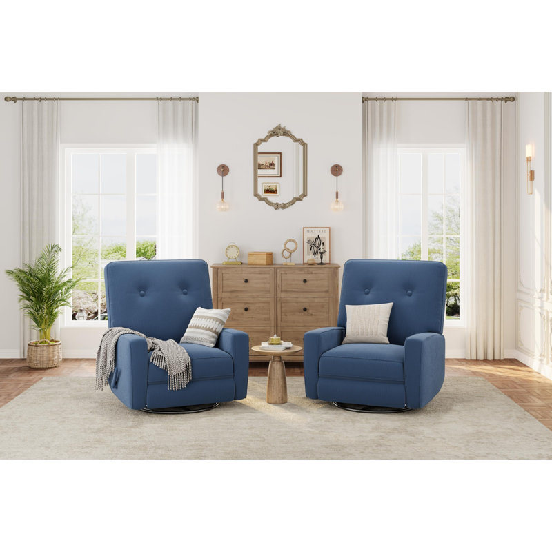 360° Swivel Recliner Rocking Chair for Adults – Adjustable Backrest & Footrest – Corduroy Upholstered, Comfortable Glider Armchair for Living Room, Bedroom, Nursery – Blue Corduroy