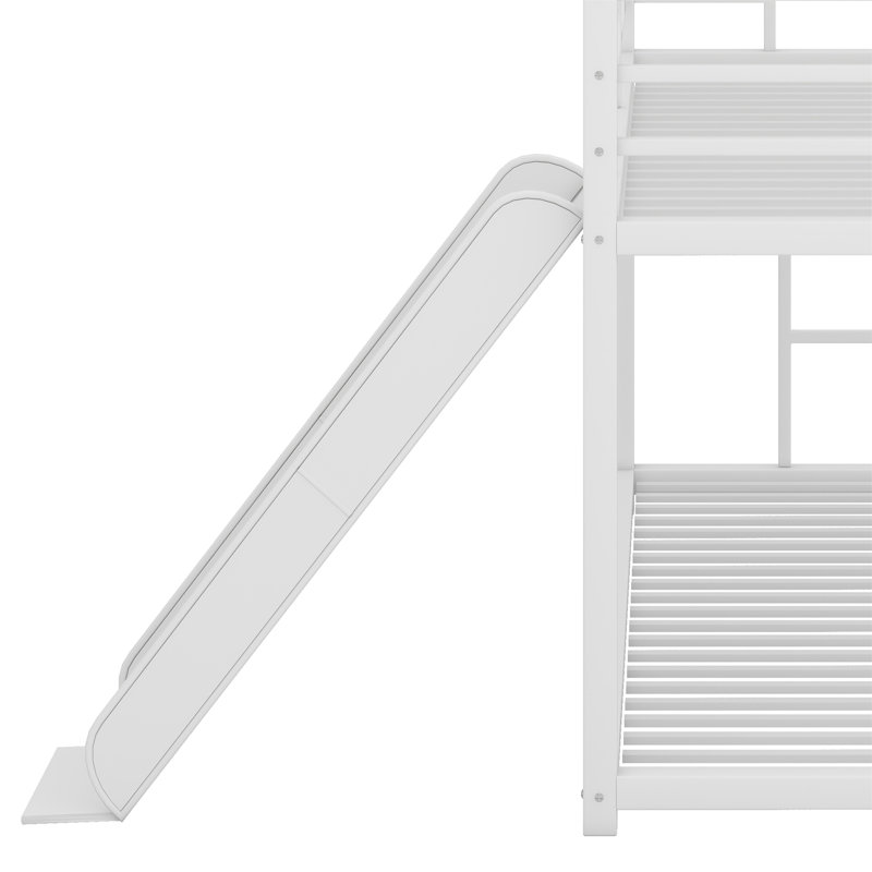 Lit superposé avec glissade en métal, Blanc