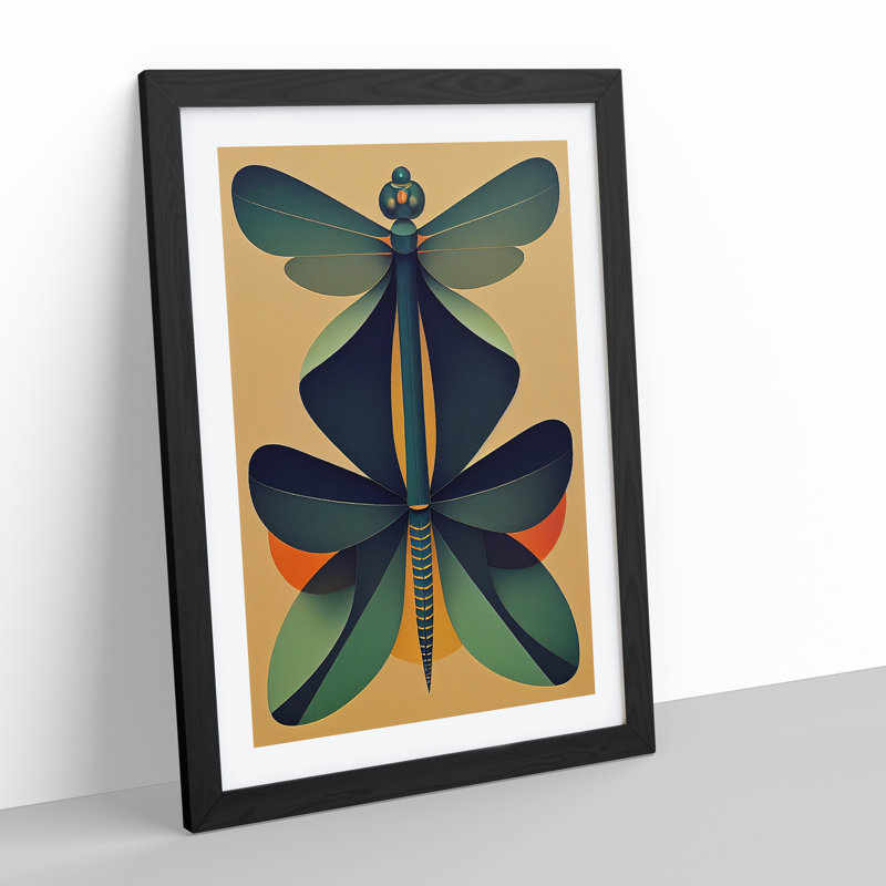 Dragonfly Retro Art - Framed Print, Black, 34cm H x 25cm W x 2cm D