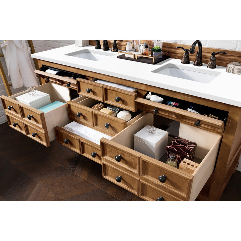 Malibu 72'' W Double Vanity, Amber Birch, White Zeus, Widespread