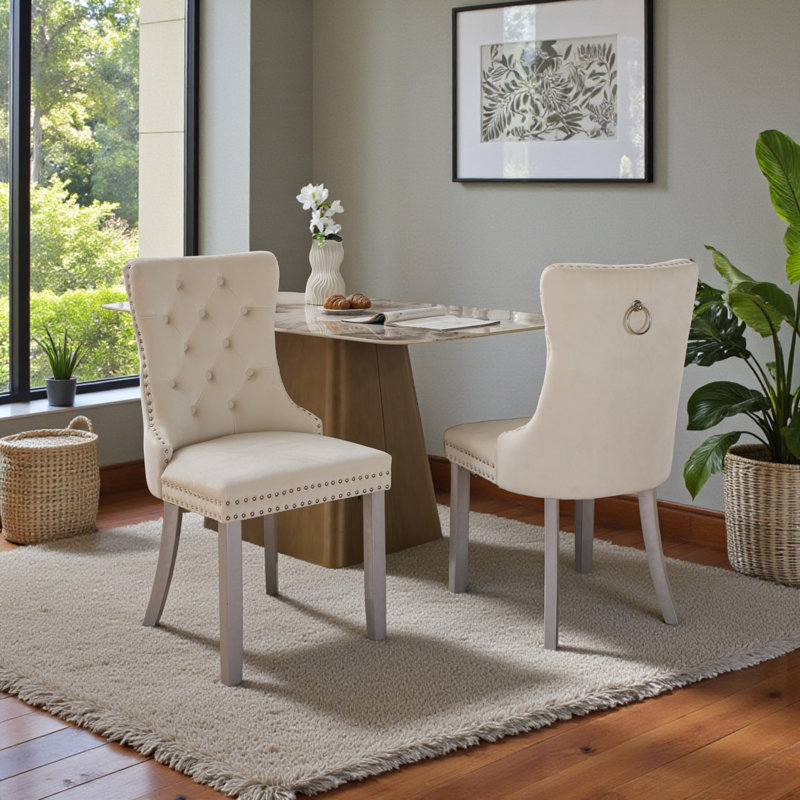 Chaises de salle à manger rembourrées Amelia, Argent, Crème, 6