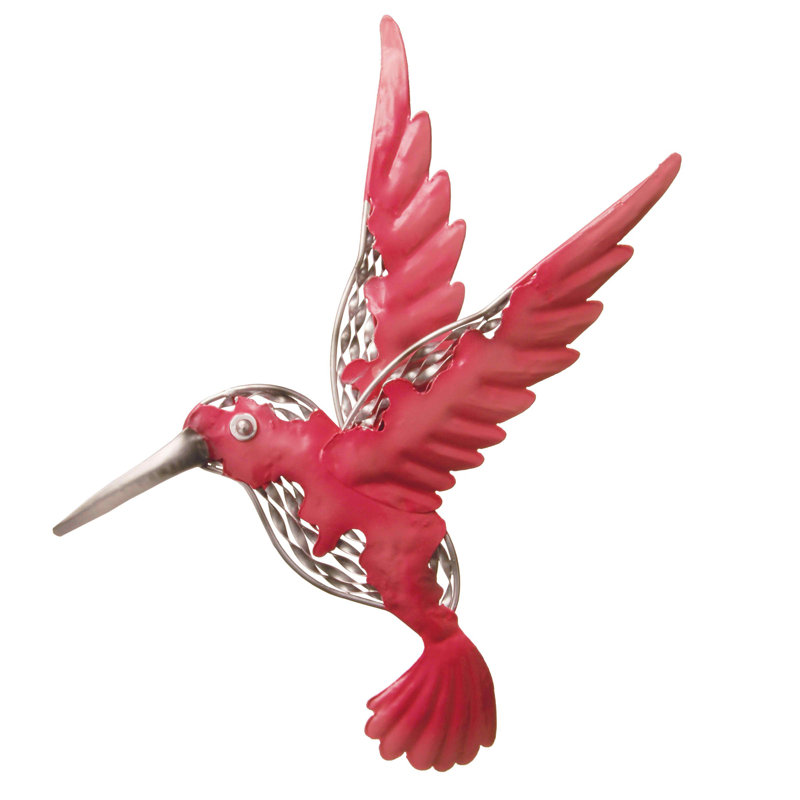 Pink Metal Bird Figurine Wall Decoration, 15"