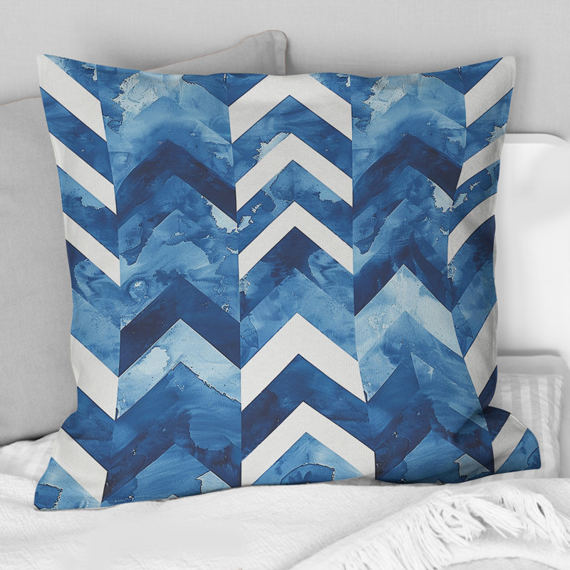 Chevron bleu et blanc - Coussin Traditional, H 16 po x l 16 po