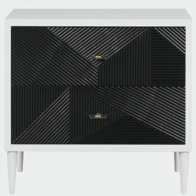 Armoire de chevet décorative blanche et noire avec 2 tiroirs