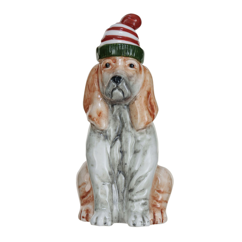 Hand-Painted Stoneware Dog Vase With Hat