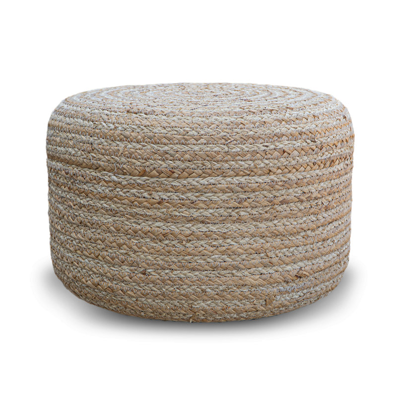 Cera Natural Woven Ottoman Stool Multi-Function Accent Pouf, Natural Brown/Light Brown