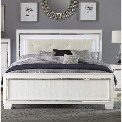 Grand lit glamour de 1 pièce avec tête de lit à DEL capitonnée