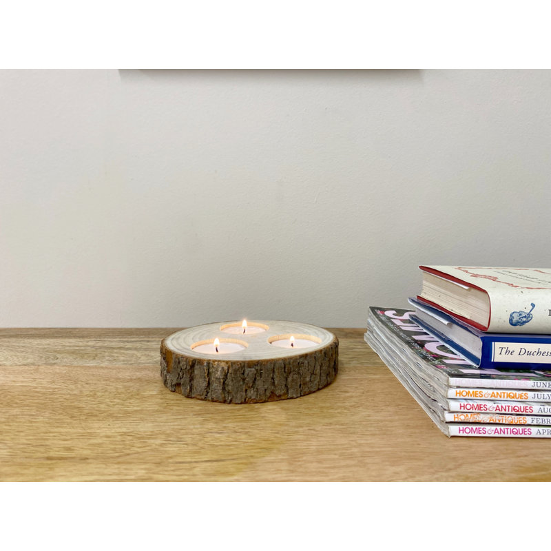 Wood Tabletop Tealight Holder with Candle Included