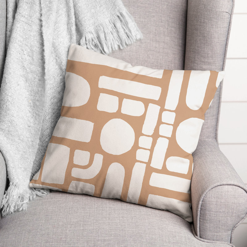 Geometric Outdoor Reversible Throw Pillow, Tan