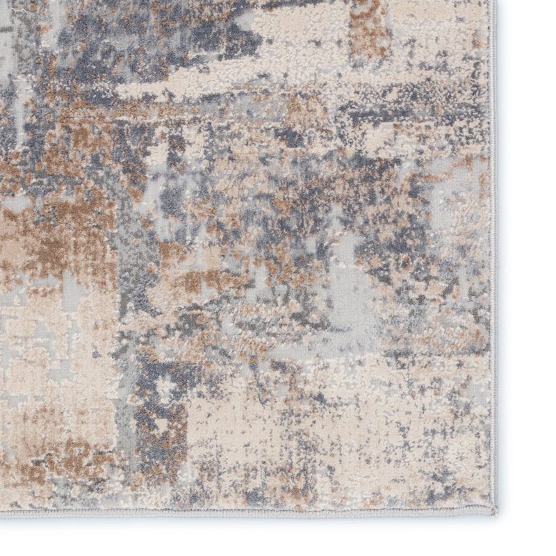 Tapis abstrait brun clair / gris clair, Rectangle de 10 pi x 14 pi