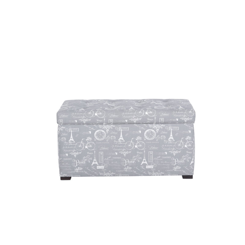 Birney Upholstered Storage Bench, Storm Twill/White/Gray