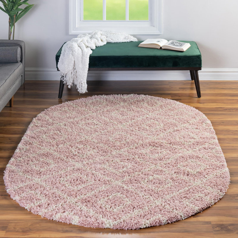 Tapis contemporain de couleur rose Annehild, Ovale 7 pi 10 po x 10 pi