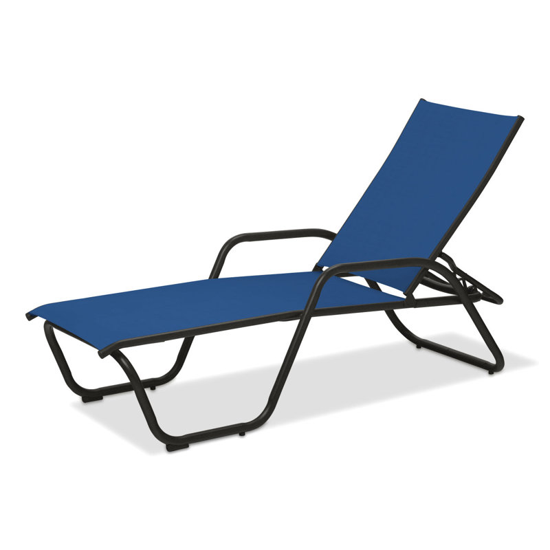 Outdoor Rust-Resistant Metal Chaise Lounge, Cobalt 35D Sunbrella®, Textured Graphite