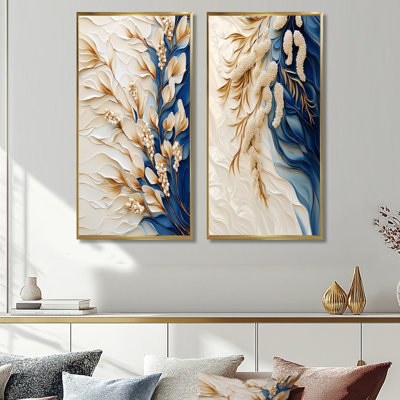 Hiver beige plumes d'un arbre mimosa I - art mural paysages, paysages modernes 2 pièces