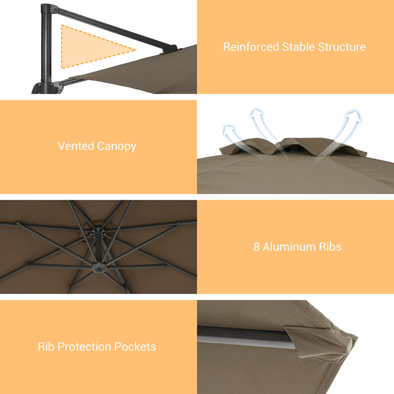 Parasol en porte-à-faux 132 po Rocelyn, Taupe