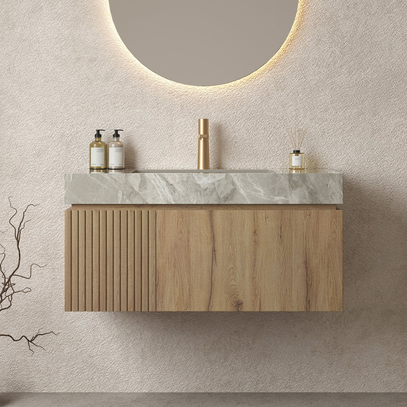 Meuble-lavabo 36 po avec lavabo, Chêne blanc, Beige, 36"