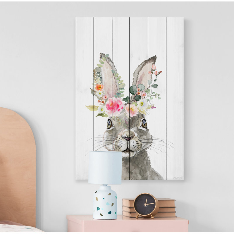 «Floral Crowned Hare», reproduction sur bois blanc, H 36 po x l 24 po x P 1,5 po