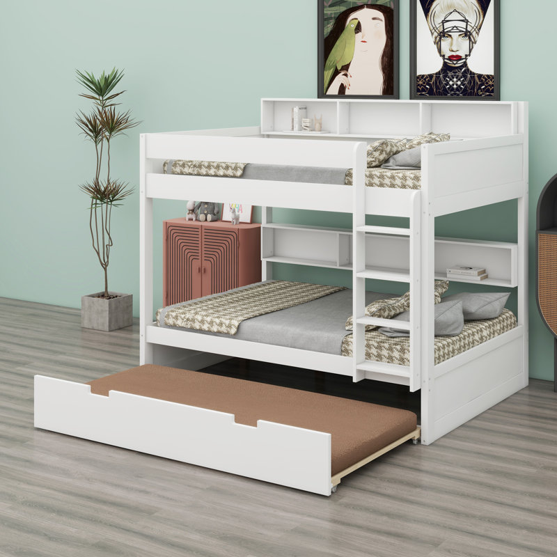 Multi-Level Bunk Bed System with Extra Sleeping Trundle, White