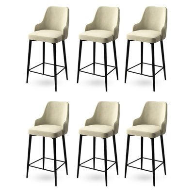 Ensemble de tabourets de bar modernes (6 pièces), crème et noir, 17,7 x 41,3 x 16,9 pouces | Structure 100% métal, dossier confortable en mousse à 18 et 22 sièges en mousse | Parfait pour la cuisine, la salle à manger et l'hôtel, design élégant et durable
