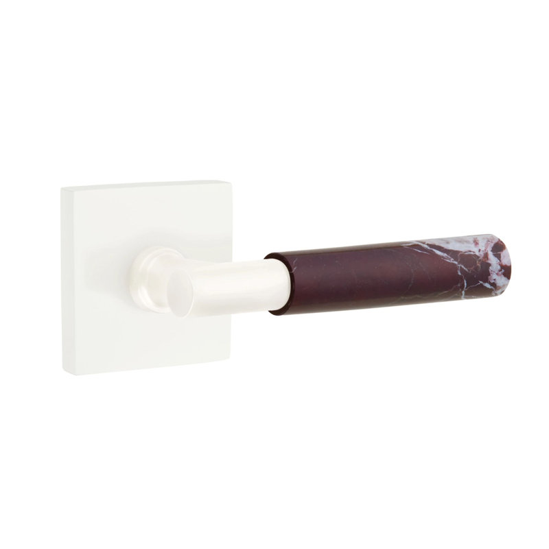 Mortaise intérieure Emtek Select avec rosette carrée et tige en T, marbre Rosso Levanto, Blanc mat / marbre Rosso Levanto