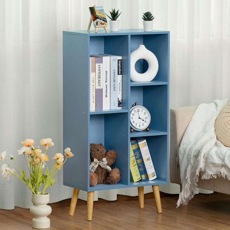 5 Cube Bookshelf,Wooden Modern Bookcase With Legs