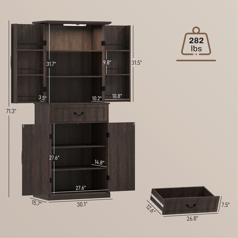 Armoire de rangement de style moderne, armoire de cuisine à DEL, avec tablettes de porte