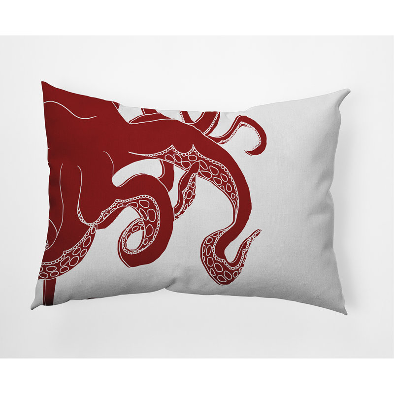 Gus Red Woven Polyester Coastal Indoor/Outdoor Throw Pillow