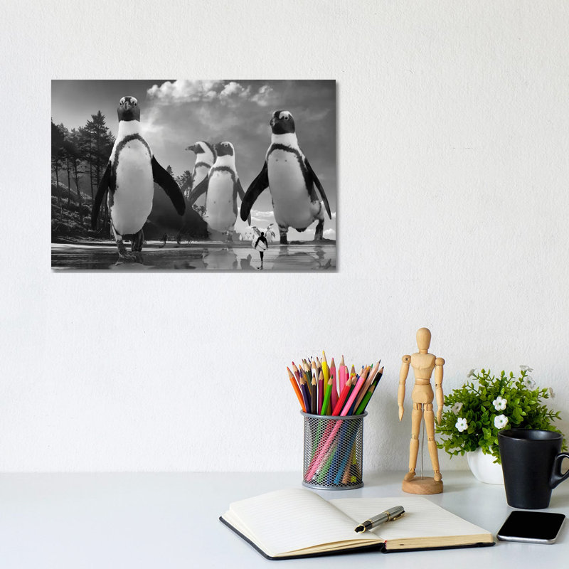 Walk Of The Penguins by David Loblaw - Wrapped Canvas Print, 20.32 cm H x 30.48 cm W