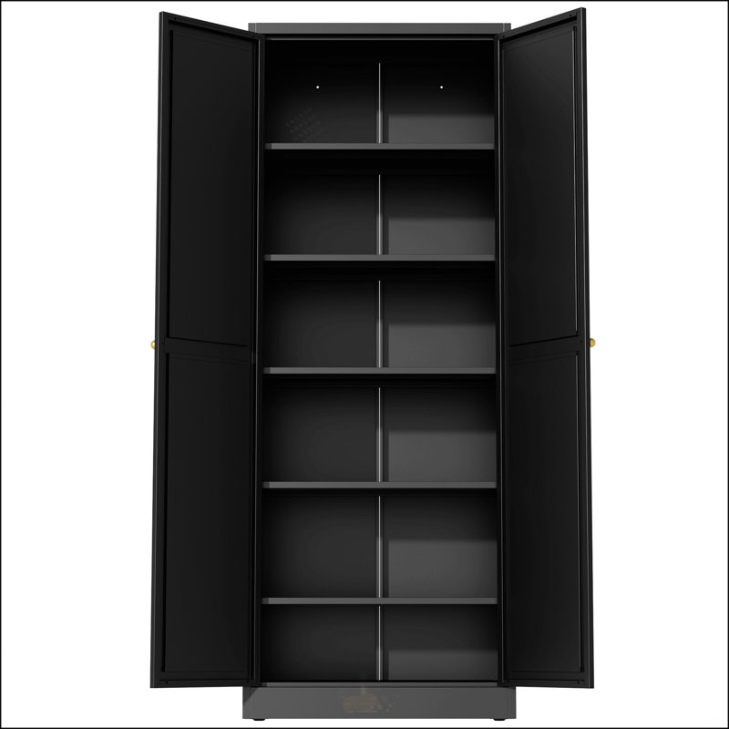 Armoire de cuisine 72 pouces en métal noir avec 5 tablettes réglables, assemblage sans outil, organisateur de rangement robuste pour la maison