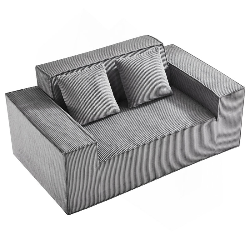 Canapé-causeuse, canapé de 63 pouces à 2 sièges pour le salon, petit canapé moderne en velours côtelé avec ressorts ensachés, coussins moelleux, causeuse confortable pour chambre à coucher, bureau ou appartement, sans assemblage requis, gris