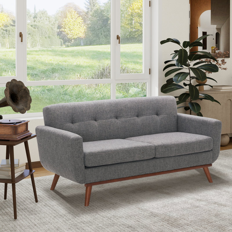  65" W Loveseat With Ottoman Tufted Upholstered Living Room Set, Gray
